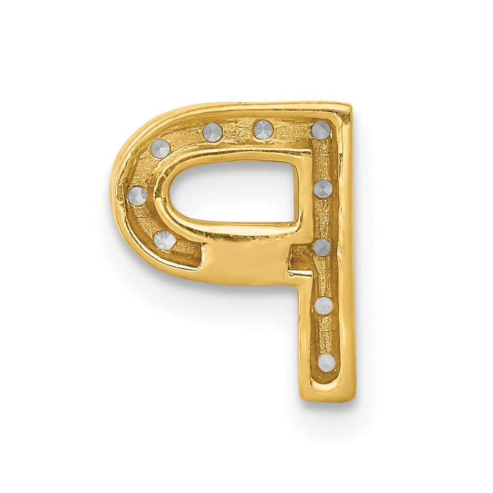14k Yellow Gold Diamond Letter P Initial Charm Pendant