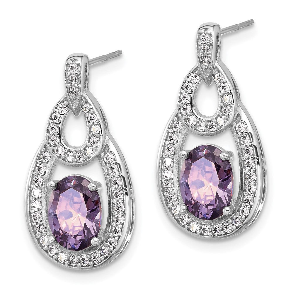 Sterling Silver Rhodium-plated CZ and Purple Zircon