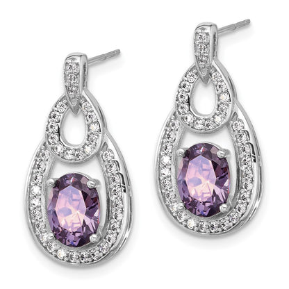 Sterling Silver Rhodium-plated CZ and Purple Zircon