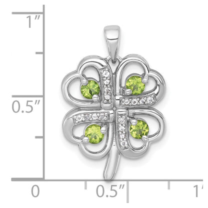Sterling Silver Rhodium Polished Peridot and White Topaz 4-Leaf Clover Pendant