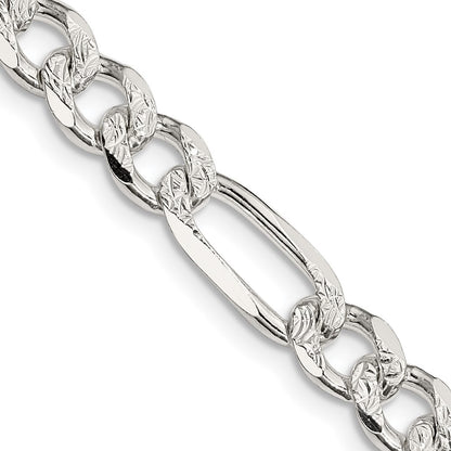 Sterling Silver 7.25mm Pav� Flat Figaro Chain Necklace 18"