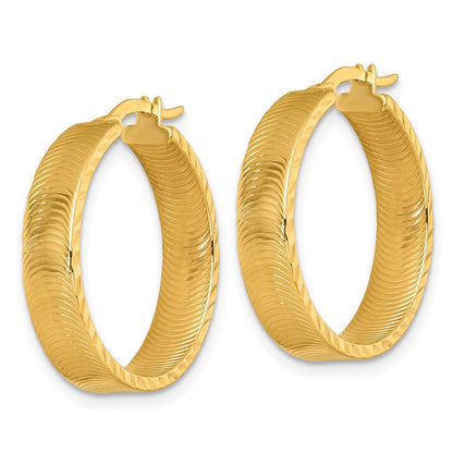 14k Yellow Gold Polished 5.0 x 22mm Diamond-Cut Textured Tube Hoop Earrings