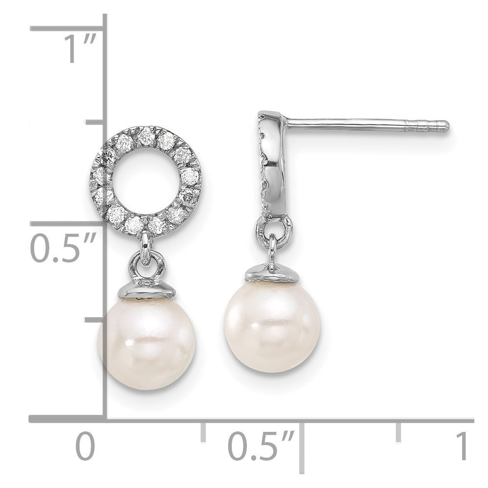 14k Gold 6-7mm Akoya Saltwater Cultured Pearl & Diamond Dangle Earrings