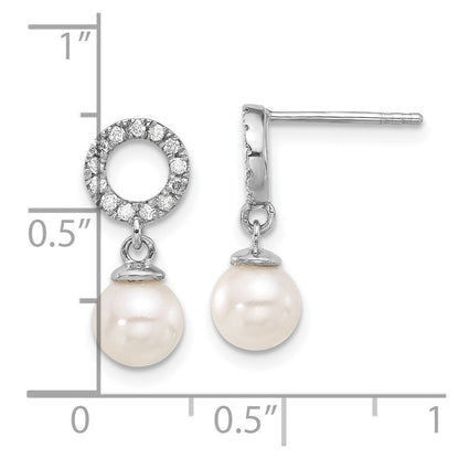 14k Gold 6-7mm Akoya Saltwater Cultured Pearl & Diamond Dangle Earrings