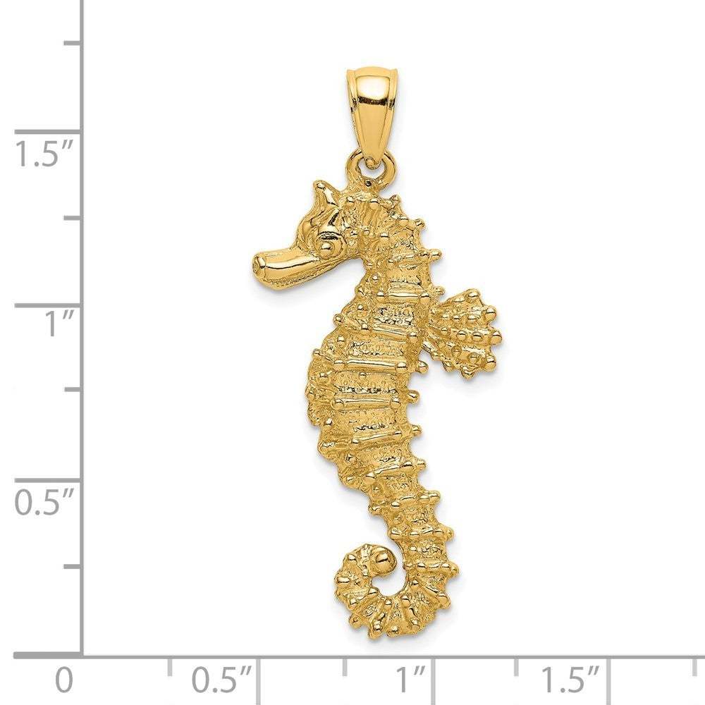 14k Yellow Gold Textured Seahorse Charm Pendant