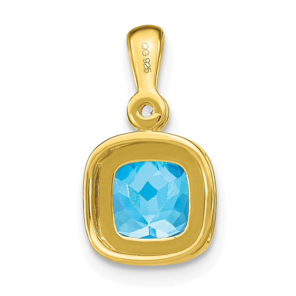14k Yellow Gold Cushion Blue Topaz and Diamond Pendant