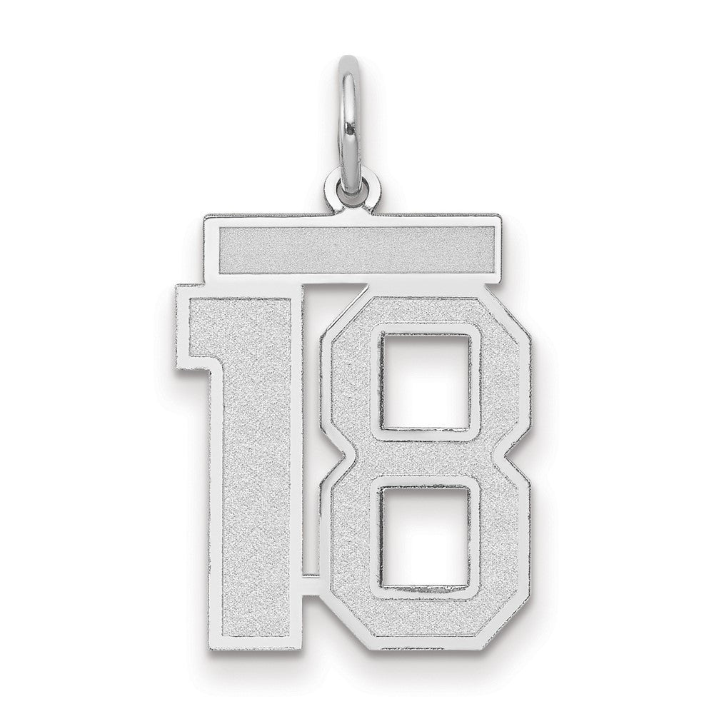 14k White Gold Medium Satin Number 18 Charm Pendant