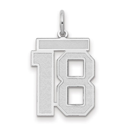14k White Gold Medium Satin Number 18 Charm Pendant