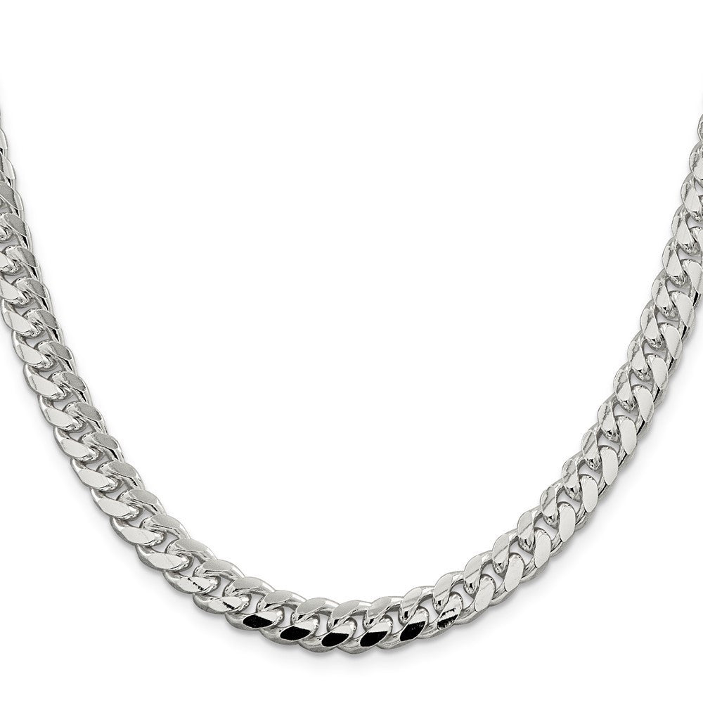 Sterling Silver 7.35mm Domed w/ Side Diamond-Cut Curb Chain Necklace 18"