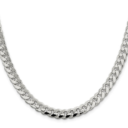 Sterling Silver 7.35mm Domed w/ Side Diamond-Cut Curb Chain Necklace 18"