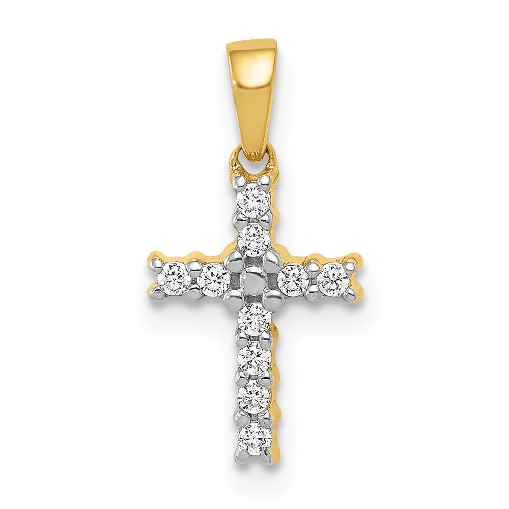 14k Yellow Gold and Rhodium 1/10ct. Diamond Latin Cross Pendant