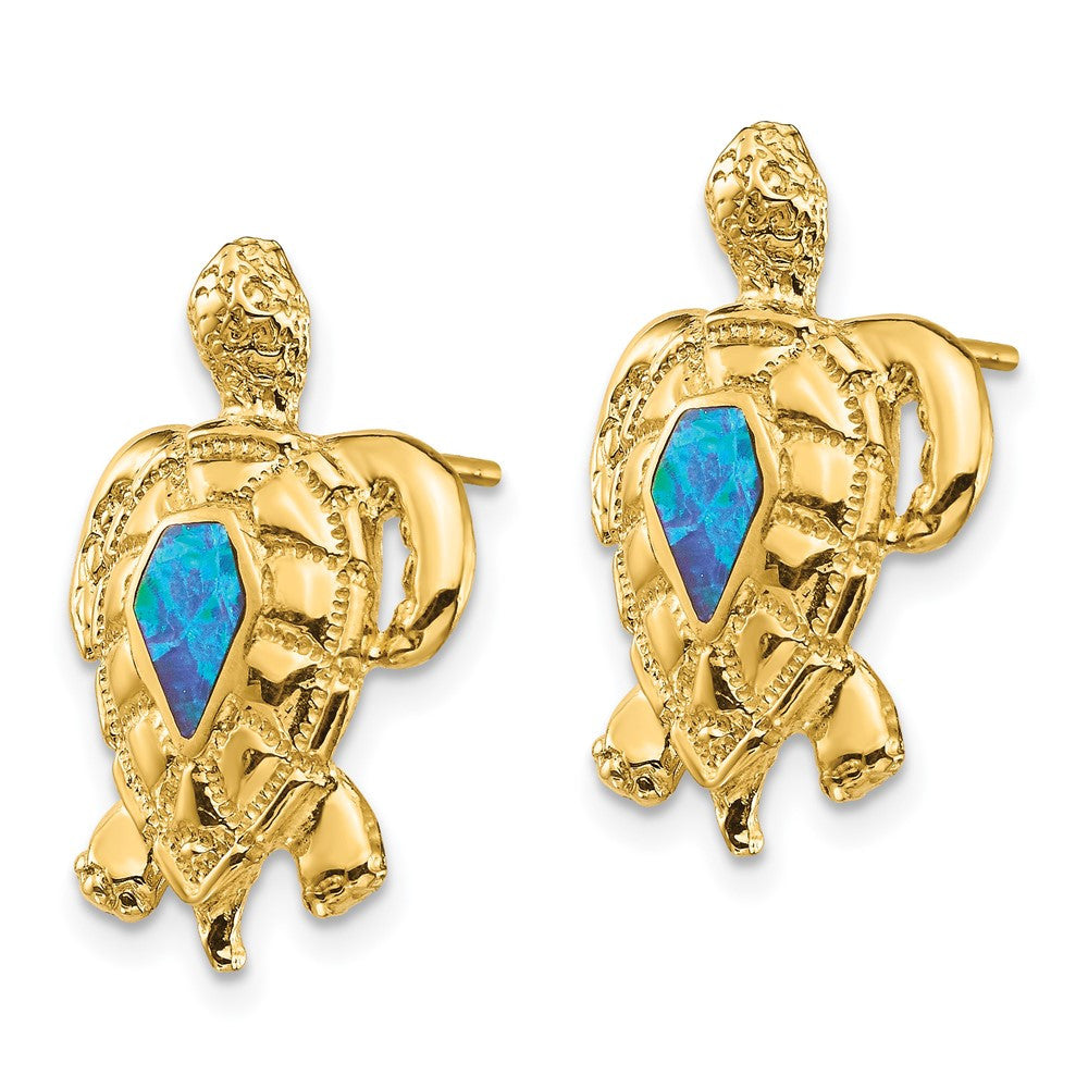 14k Yellow Gold Created Opal Turtle Stud Earrings