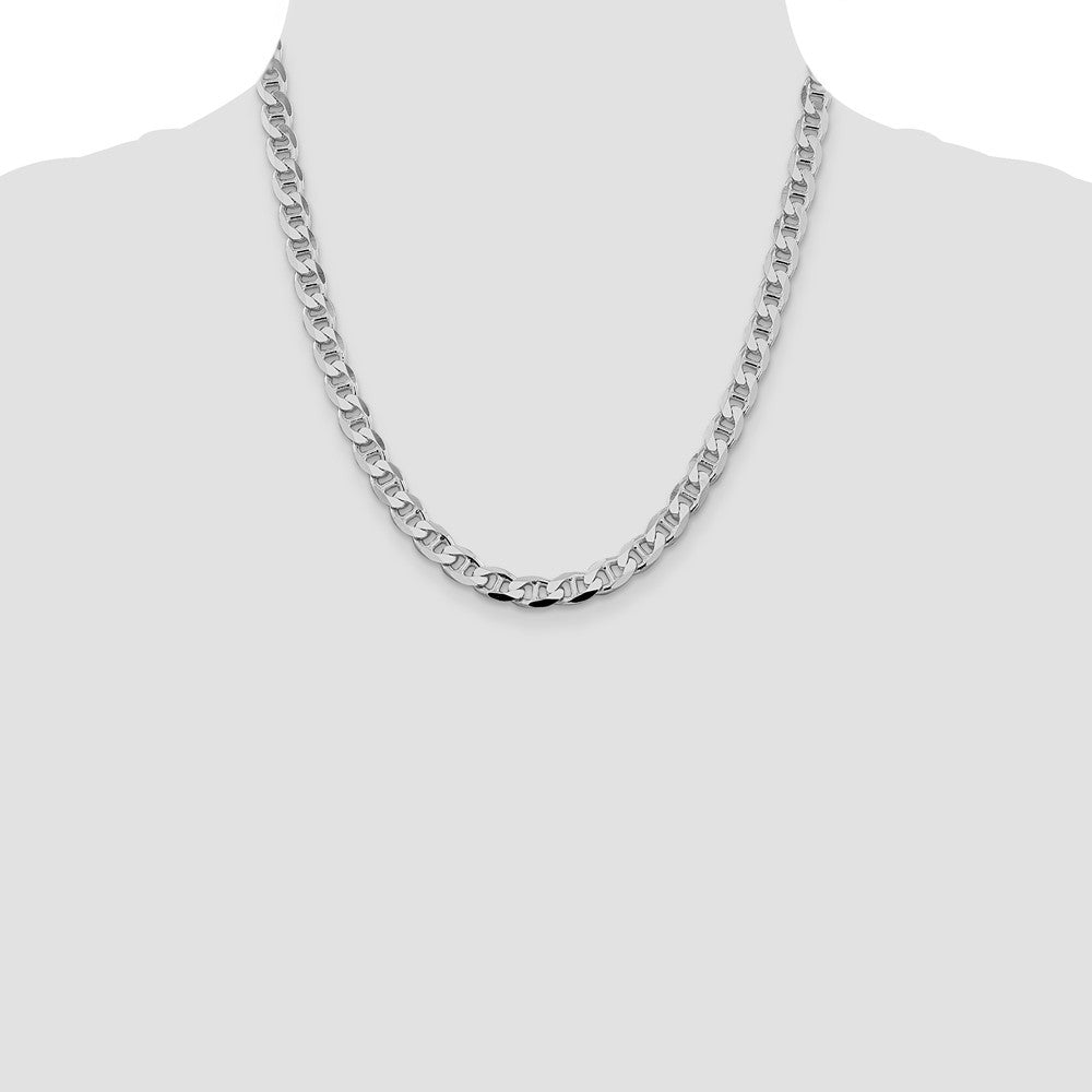 Sterling Silver 7.4mm Diamond-Cut Flat Anchor Curb Chain Necklace 20"