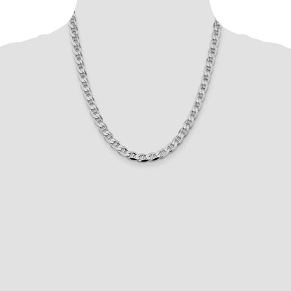 Sterling Silver 7.4mm Diamond-Cut Flat Anchor Curb Chain Necklace 20"