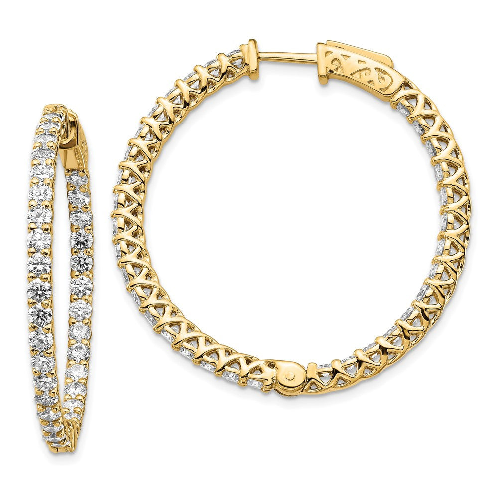 14k Yellow Gold Diamond Round Hoop w/Safety Clasp Earrings
