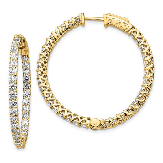 14k Yellow Gold Diamond Round Hoop w/Safety Clasp Earrings