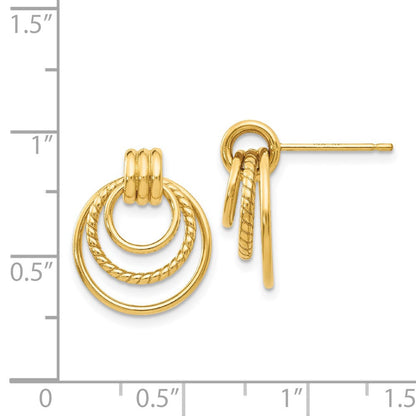 14k Yellow Gold Polished and Textured Fancy Drop & Dangle Earrings