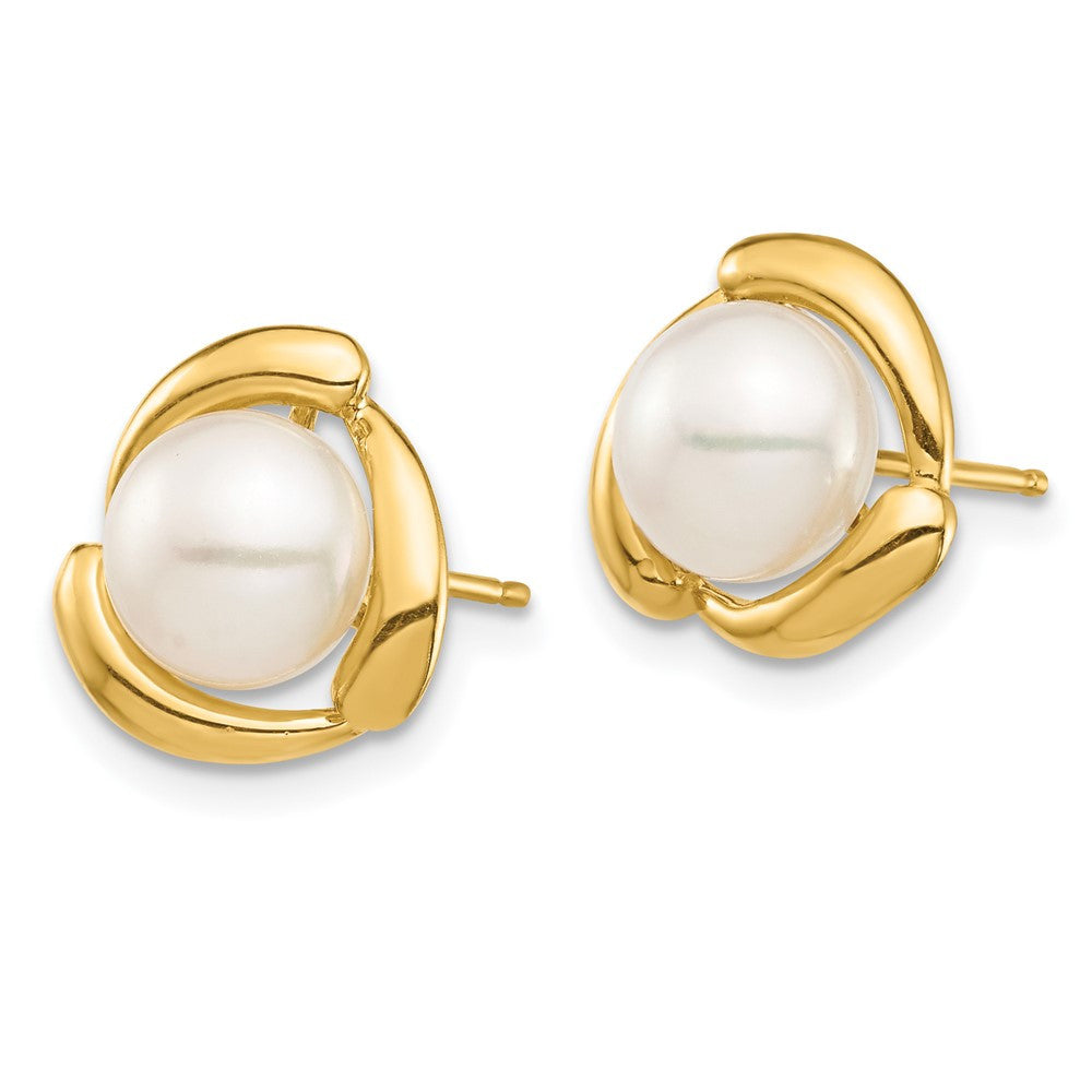 14k Yellow Gold 7-8mm White Button Freshwater Cultured Pearl Stud Earrings