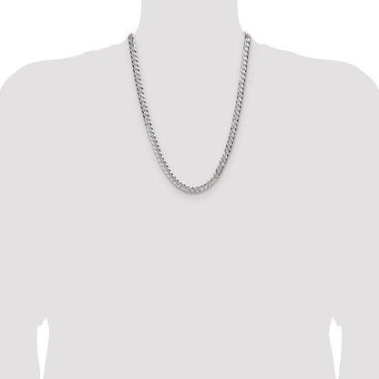 Sterling Silver 6.75mm Flat Diamond-Cut Pave Curb Chain Necklace 24"