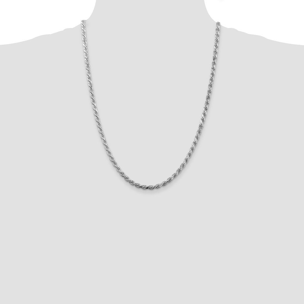 Sterling Silver Rhodium-plated 4.25mm Diamond-cut Rope Chain Necklace 24"