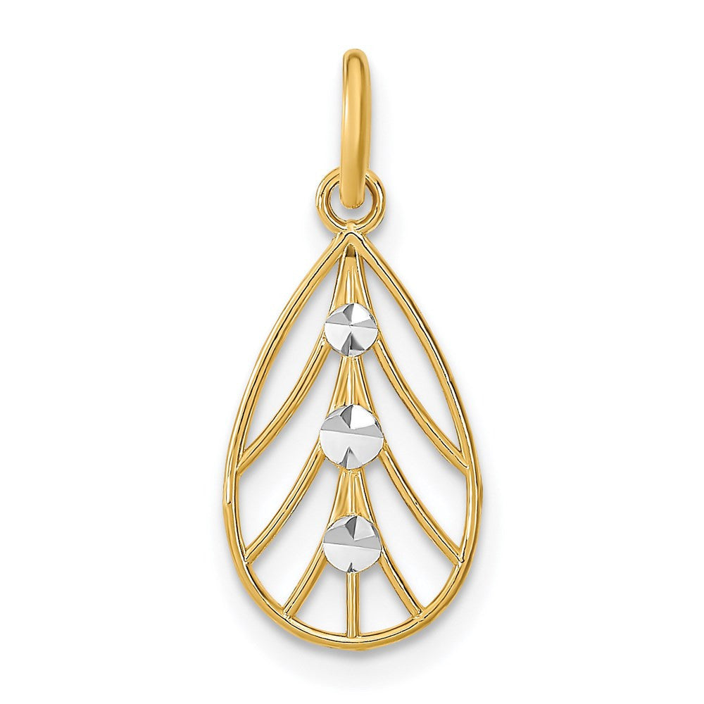 14k Yellow Gold w/Rhodium D/C Small Teardrop Charm Pendant