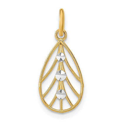14k Yellow Gold w/Rhodium D/C Small Teardrop Charm Pendant