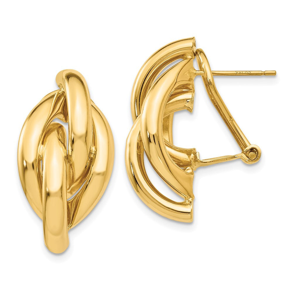 14k Yellow Gold Swirl Omega Back Drop & Dangle Earrings