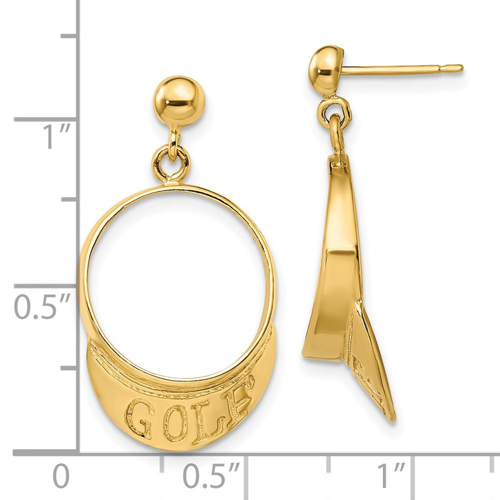 14k Yellow Gold 3-D Golf Visor Dangle Earrings