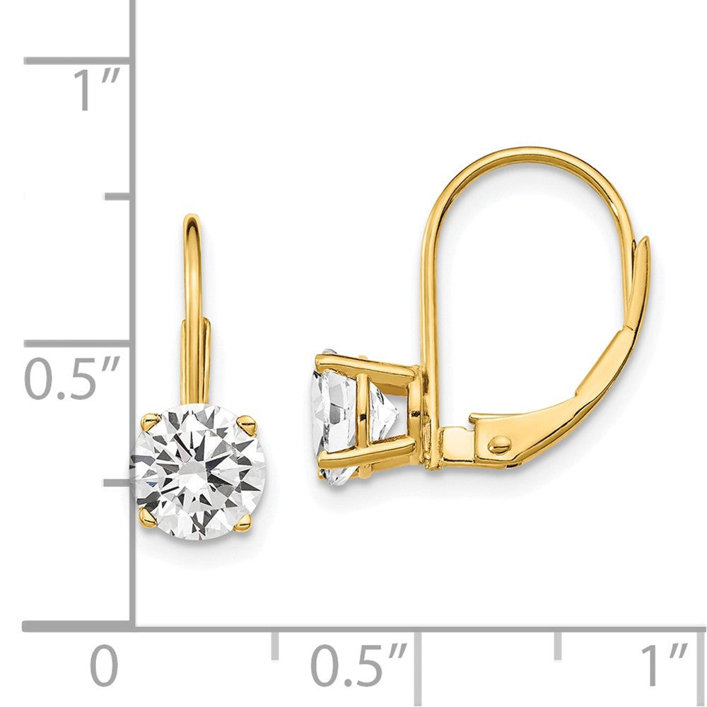 14k Yellow Gold 6mm Cubic Zirconia Leverback Drop & Dangle Earrings