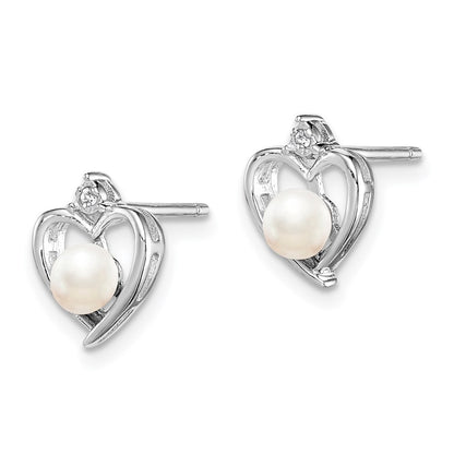 Sterling Silver Rhodium-plated FW Cultured Pearl & Diam. Button Stud Earrings