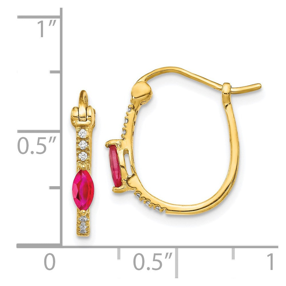 14k Yellow Gold 1/20ct Diamond and Ruby Hinged Hoop Earrings
