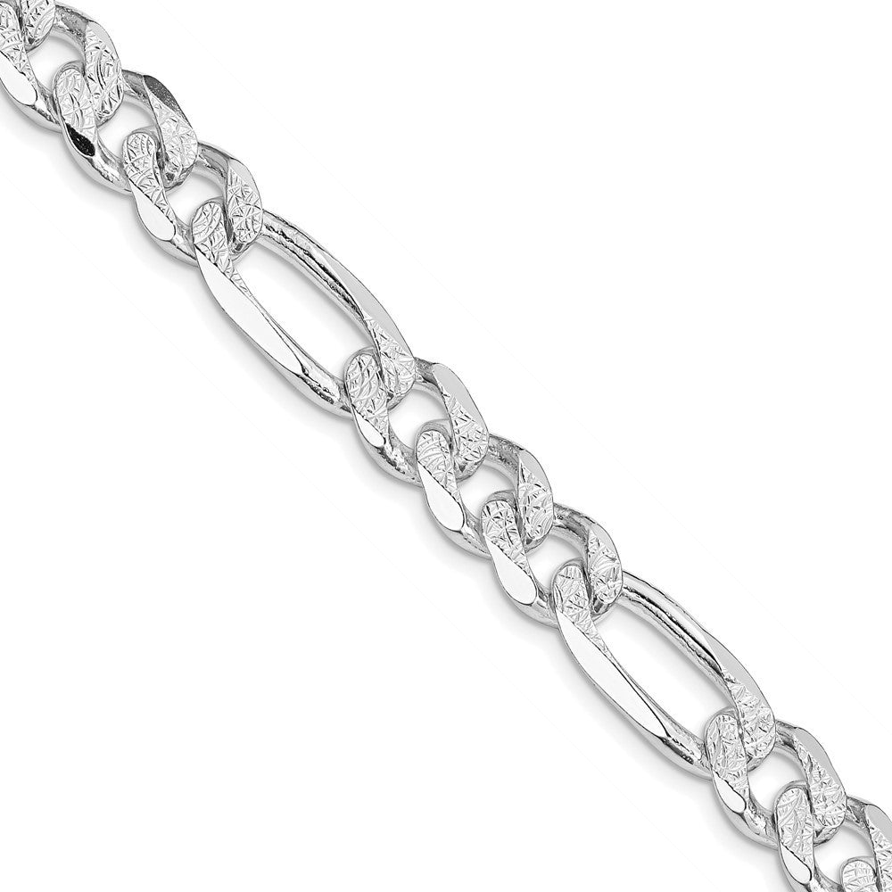 Sterling Silver Rhodium-plated 9.5mm Pav� Flat Figaro Chain Necklace 26"