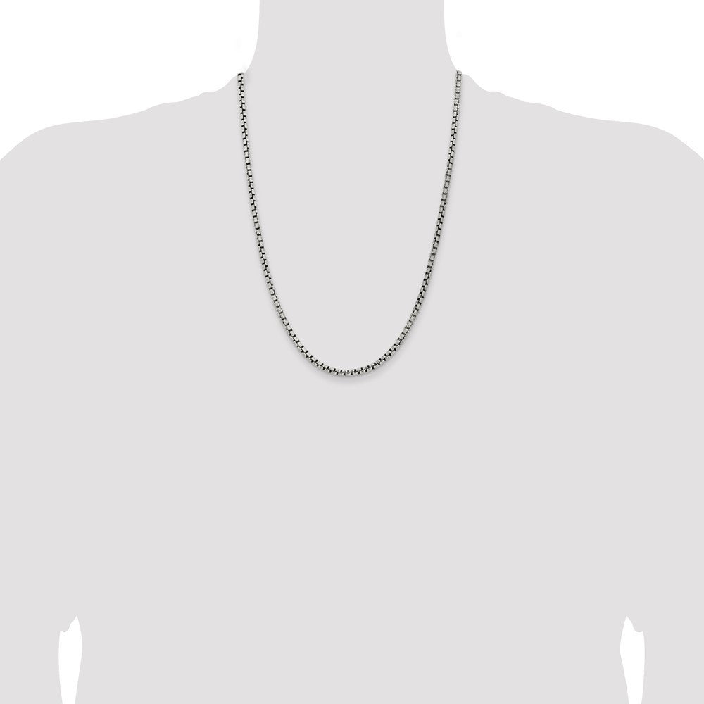 Sterling Silver Antiqued 3.6mm Round Box Chain Necklace 24"