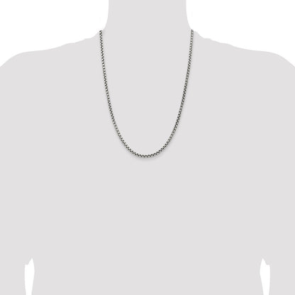 Sterling Silver Antiqued 3.6mm Round Box Chain Necklace 24"