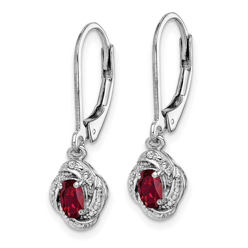 Sterling Silver Rhodium-plated Diam. & Created Ruby Dangle Earrings