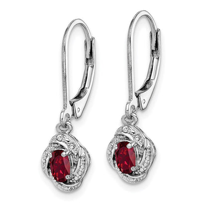 Sterling Silver Rhodium-plated Diam. & Created Ruby Dangle Earrings