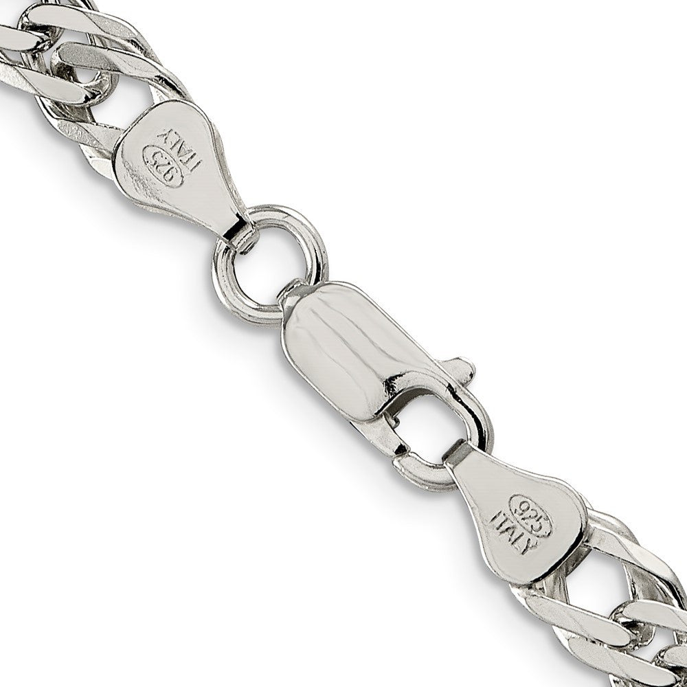Sterling Silver 6.25mm 6 Side Diamond-Cut Flat Double Curb Chain Necklace 24"