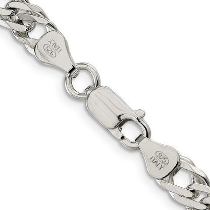 Sterling Silver 6.25mm 6 Side Diamond-Cut Flat Double Curb Chain Necklace 24"
