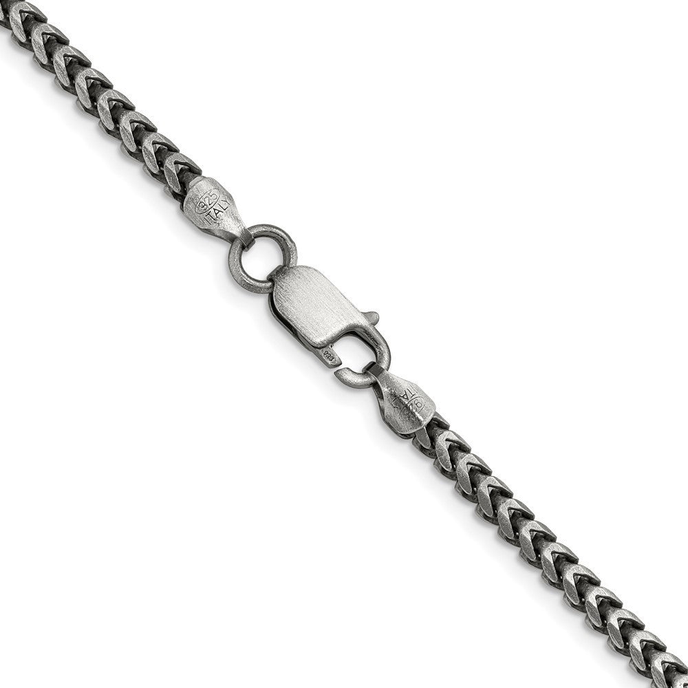 Sterling Silver Antiqued 3.1mm Diamond-Cut Square Franco Chain Necklace 24"