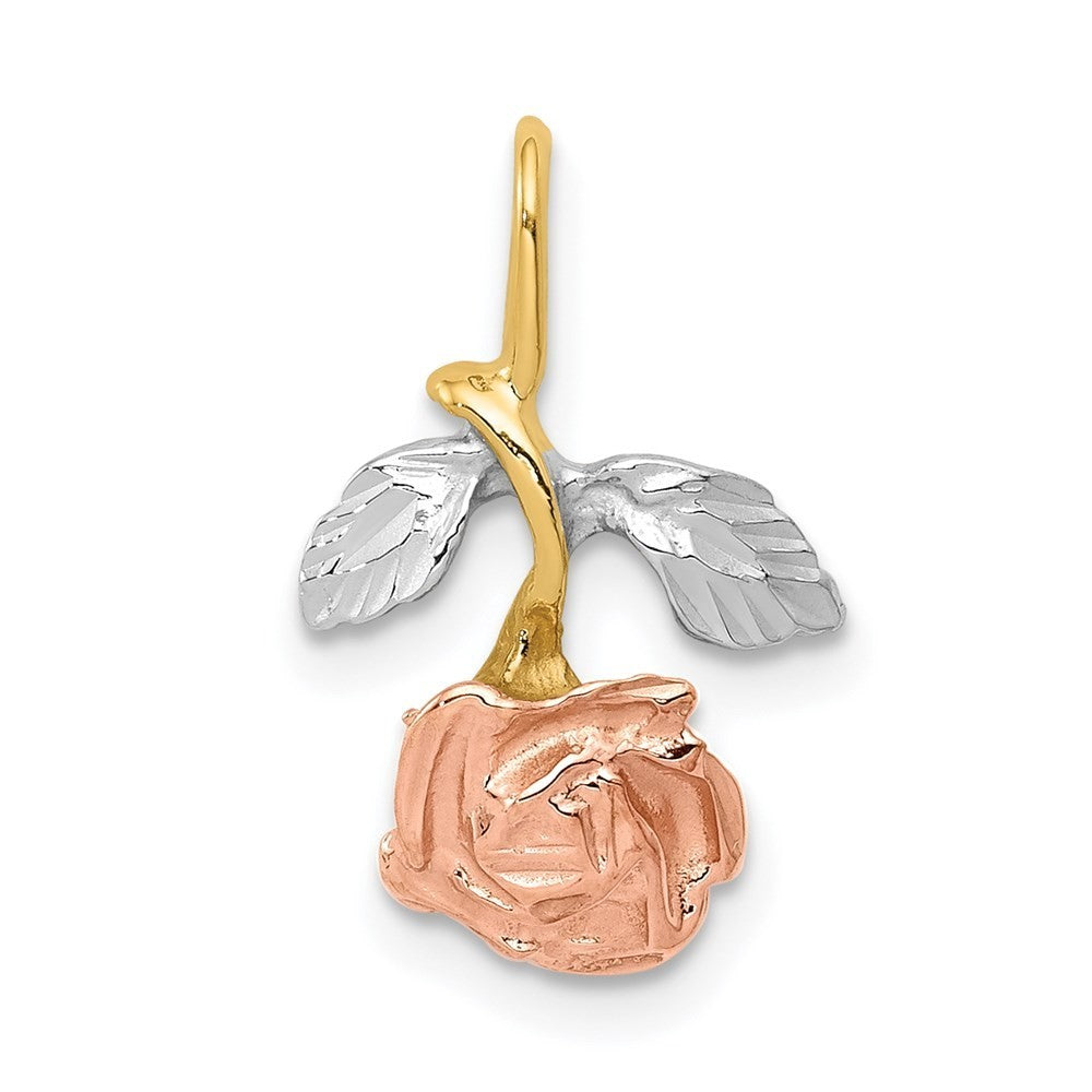 14k Yellow Gold White and Rose Rhodium Rose Chain Slide