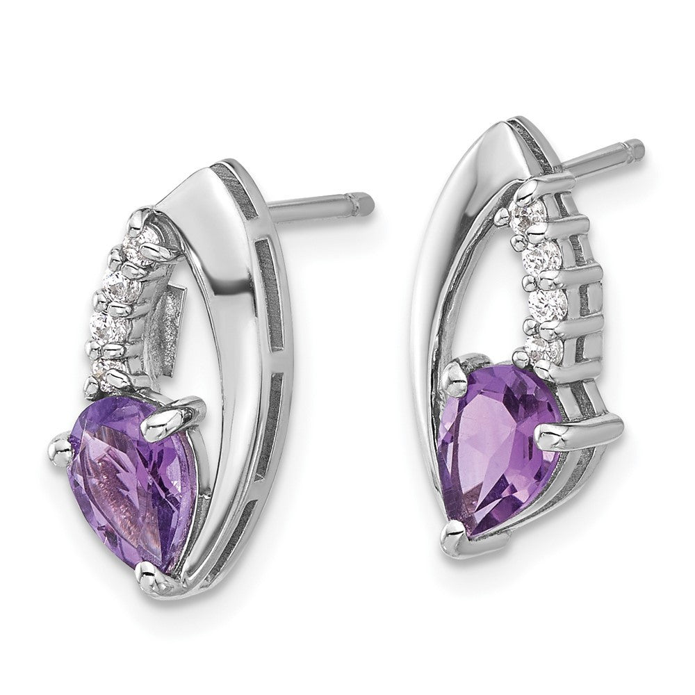 Sterling Silver Rhodium-plated Amethyst and CZ Dangle Earrings