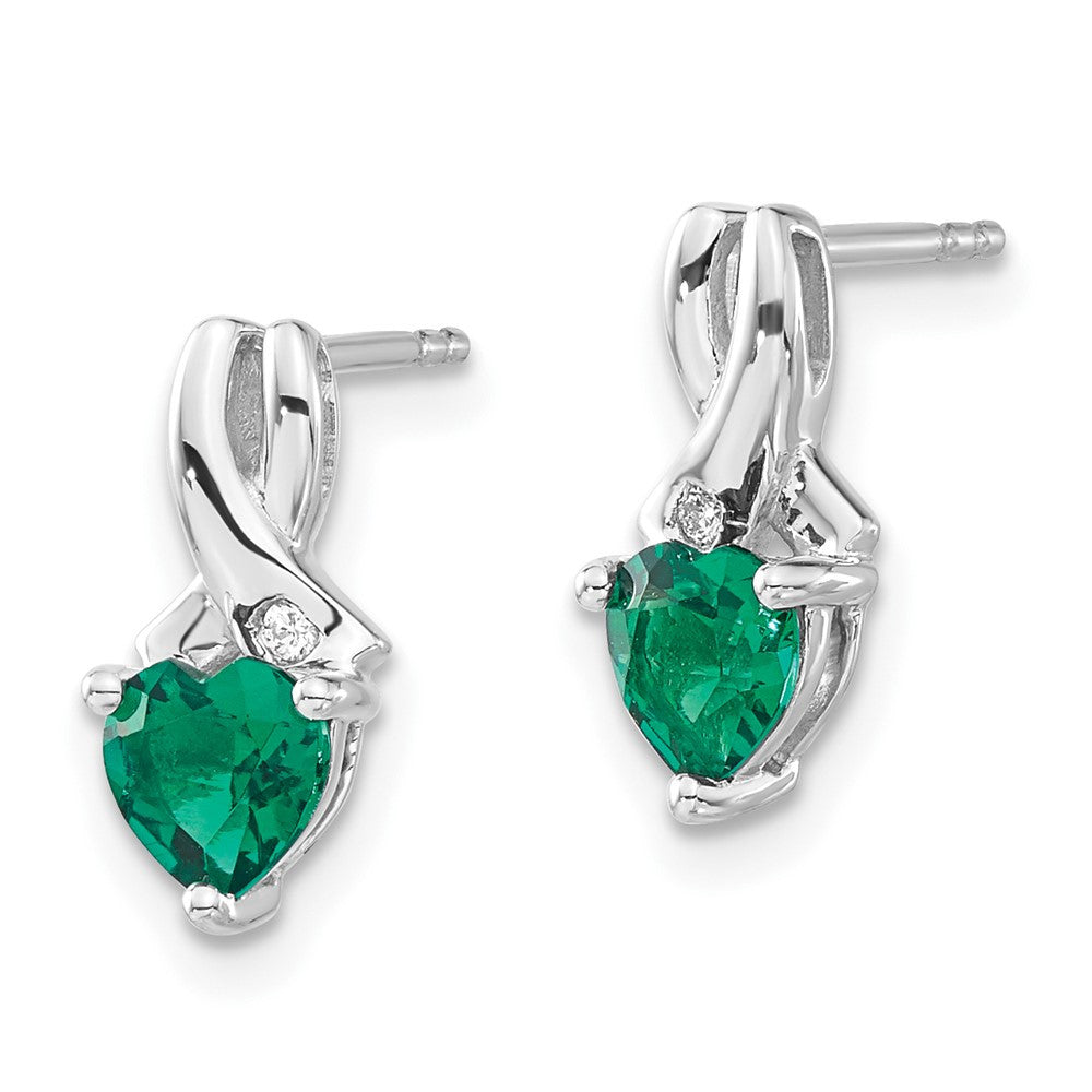 Sterling Silver Rhodium-plated Created Emerald and Diamond Dangle Earrings