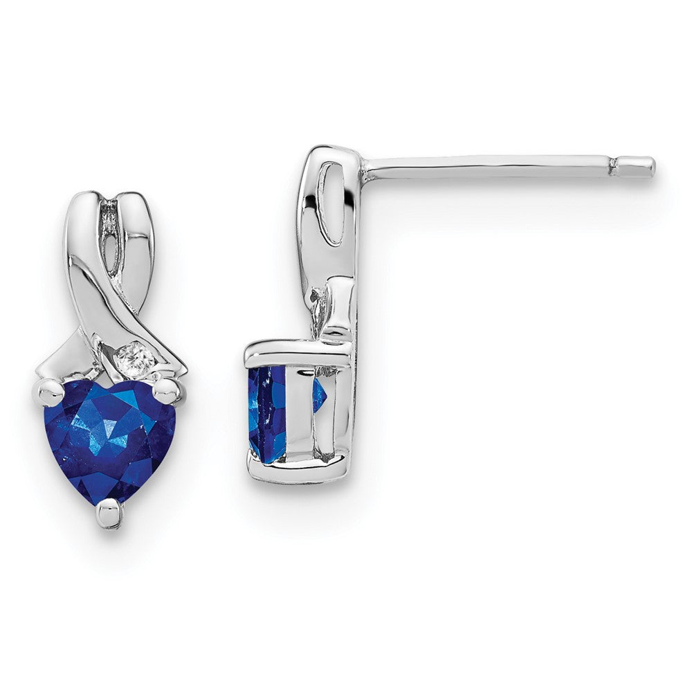 Sterling Silver Rhodium-plated Created Sapphire and Diamond Dangle Earrings
