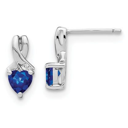 Sterling Silver Rhodium-plated Created Sapphire and Diamond Dangle Earrings