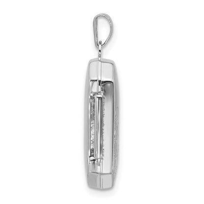 Sterling Silver RH-plated Diamond Flower And Star 20mm Rectangle Locket Pendant