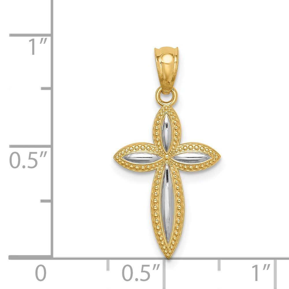14k Yellow Gold White Rhodium Passion Cross Pendant