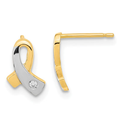 14k Yellow Gold White Rhodium CZ Awareness Dangle Earrings