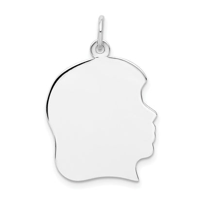 14k White Gold White Plain Large.018 Depth Facing Right Girl Charm Pendant