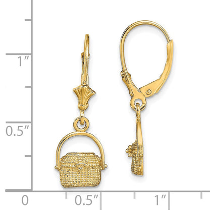 14k Yellow Gold Nantucket Basket Leverback Dangle Earrings