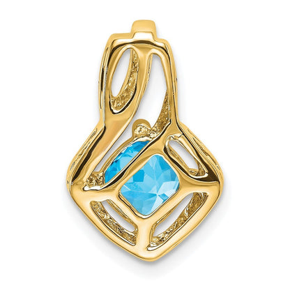 14k Yellow Gold Blue Topaz and Diamond Pendant